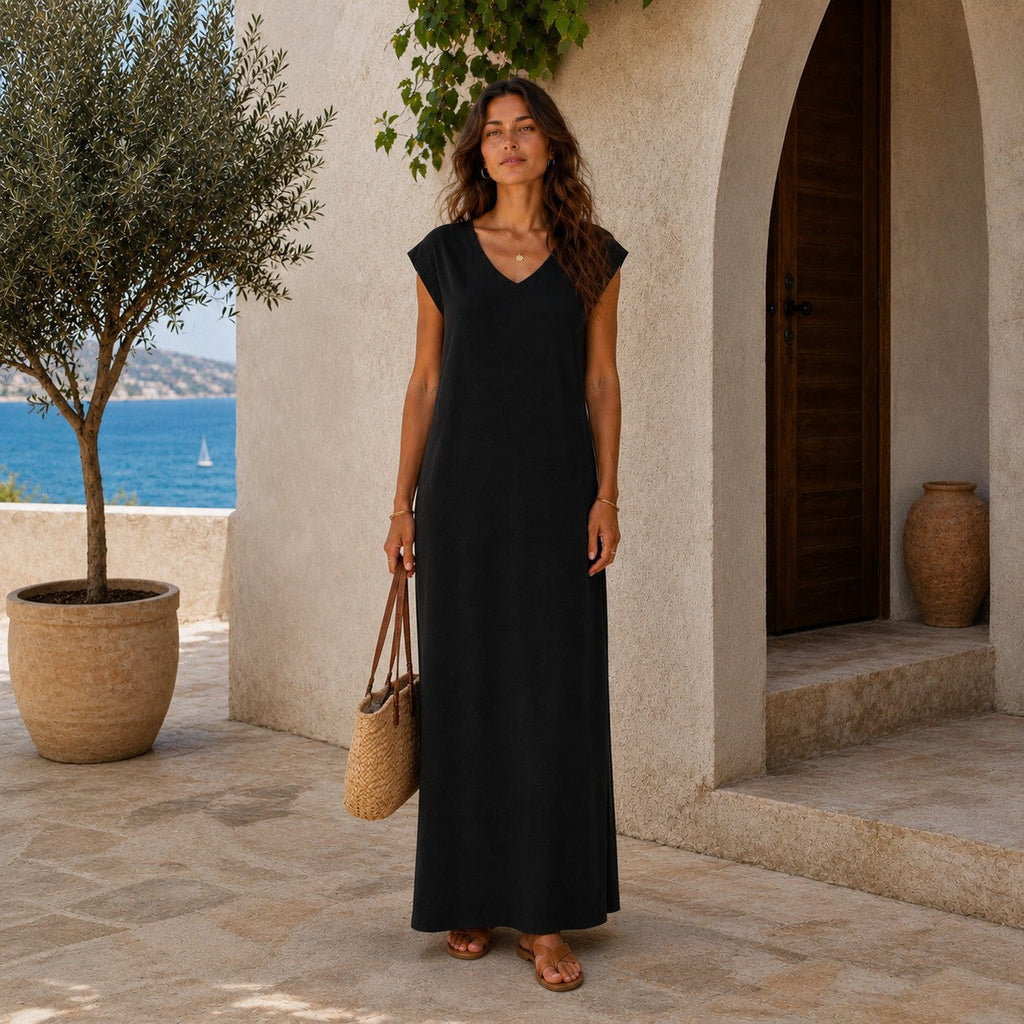 Vestido algodón pico negro