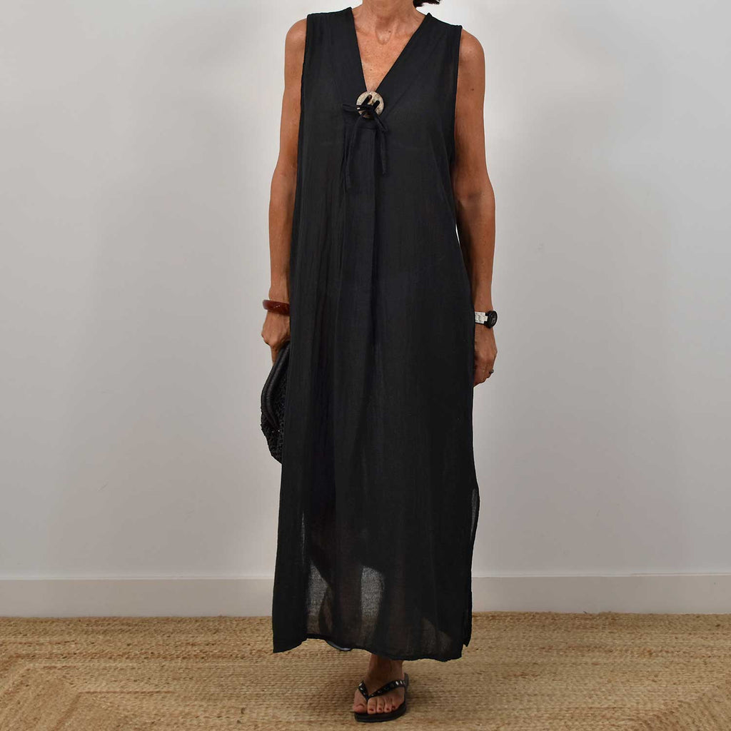 Vestido detalle madera negro