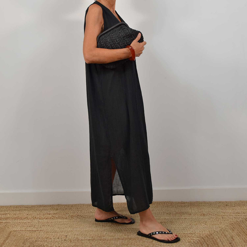 Vestido detalle madera negro