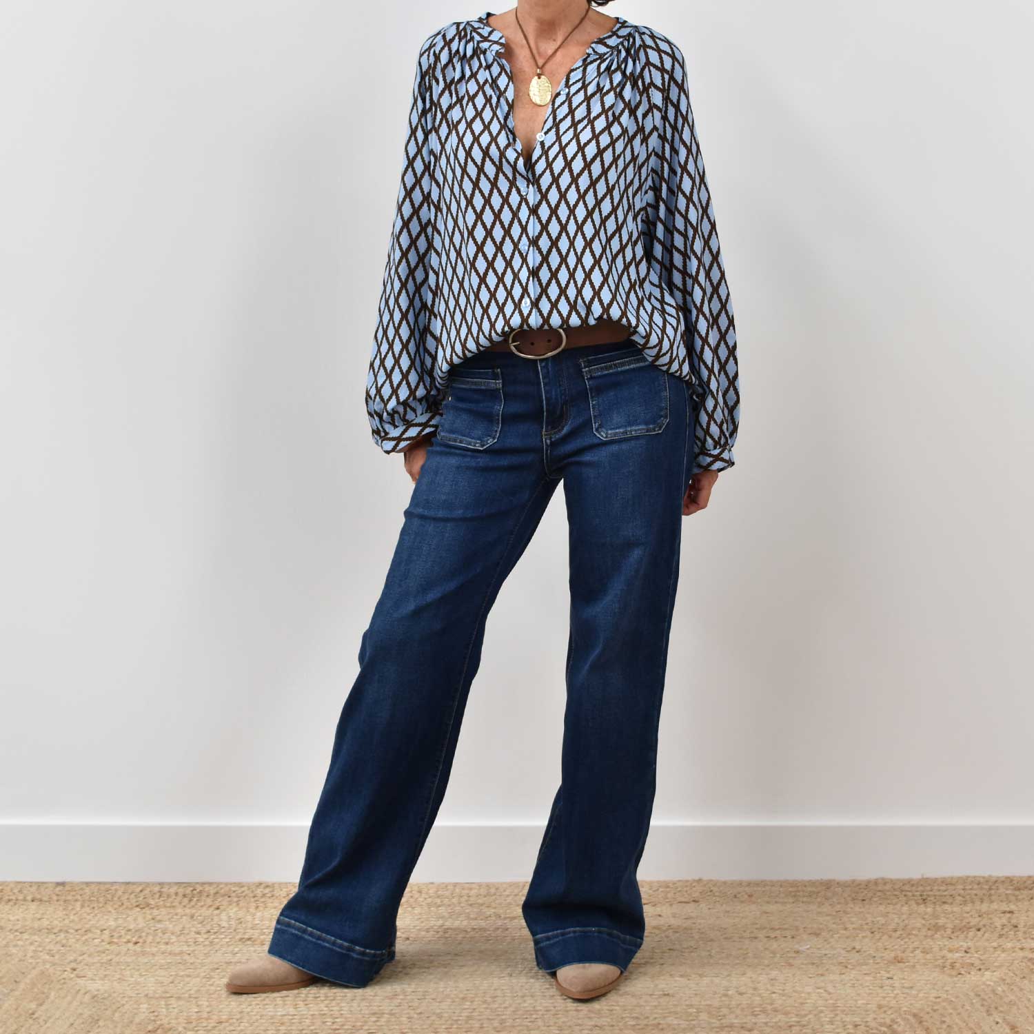 Camisa mao estampada azul