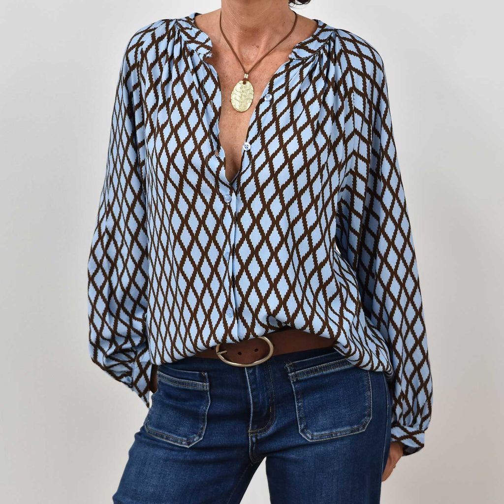 Camisa mao estampada azul