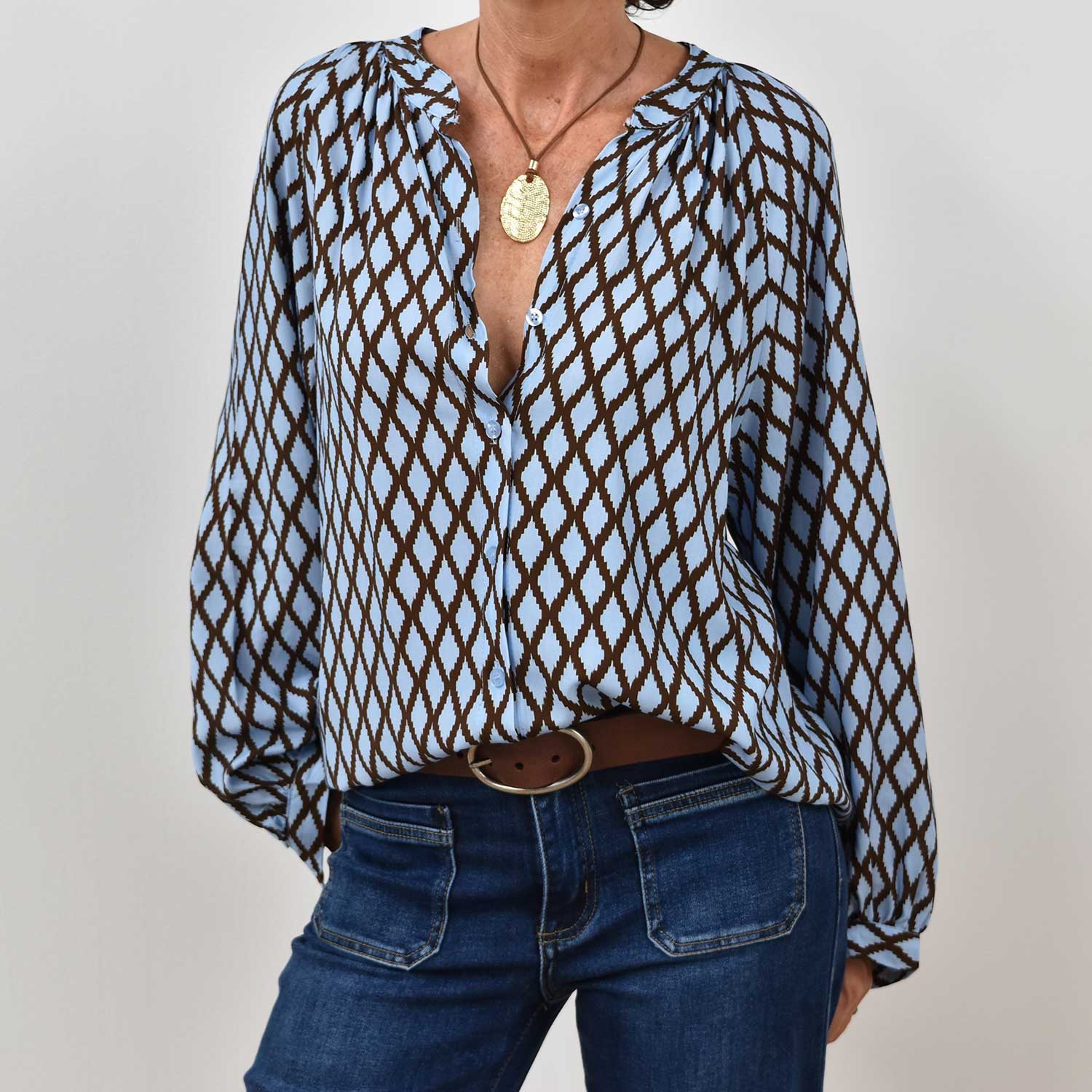 Camisa mao estampada azul