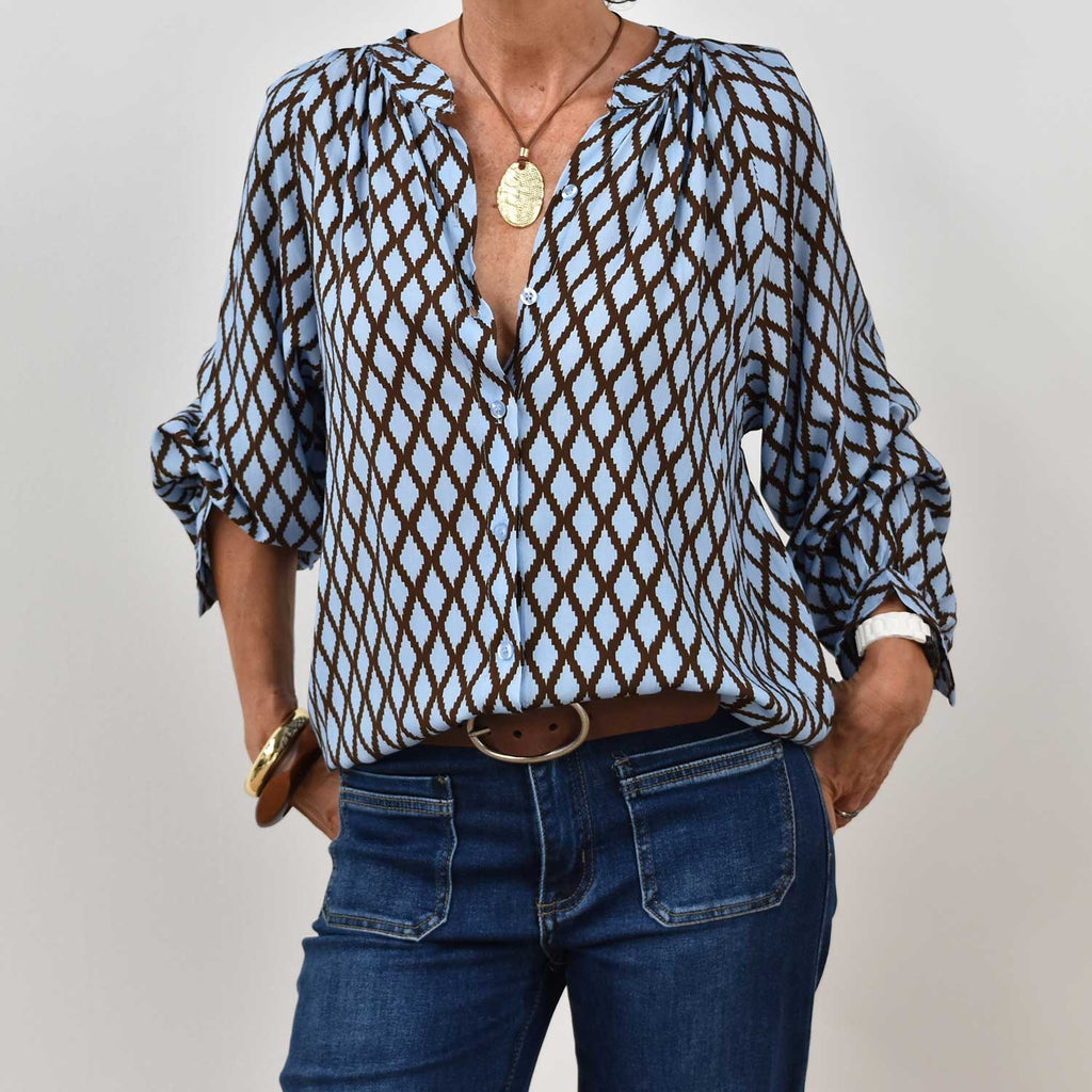 Camisa mao estampada azul