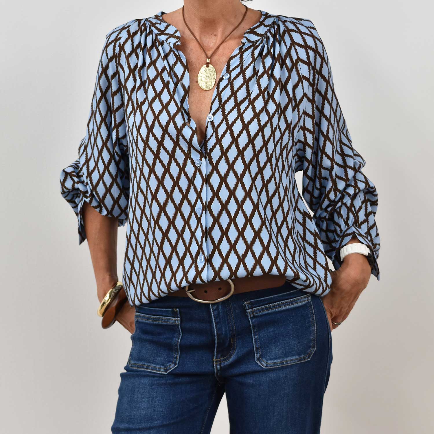 Camisa mao estampada azul