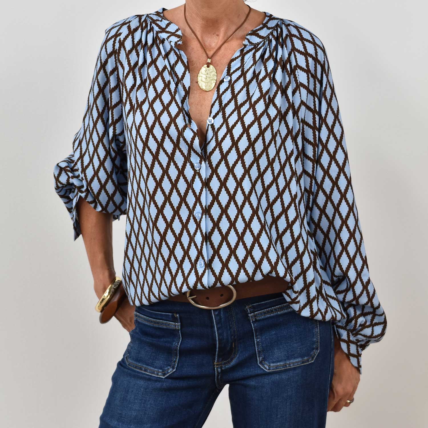 Camisa mao estampada azul