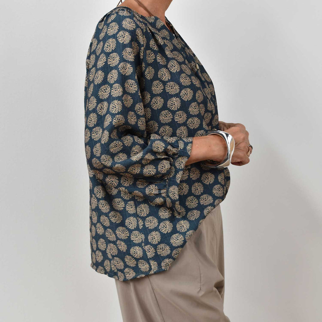 Camisa manga estampada azul