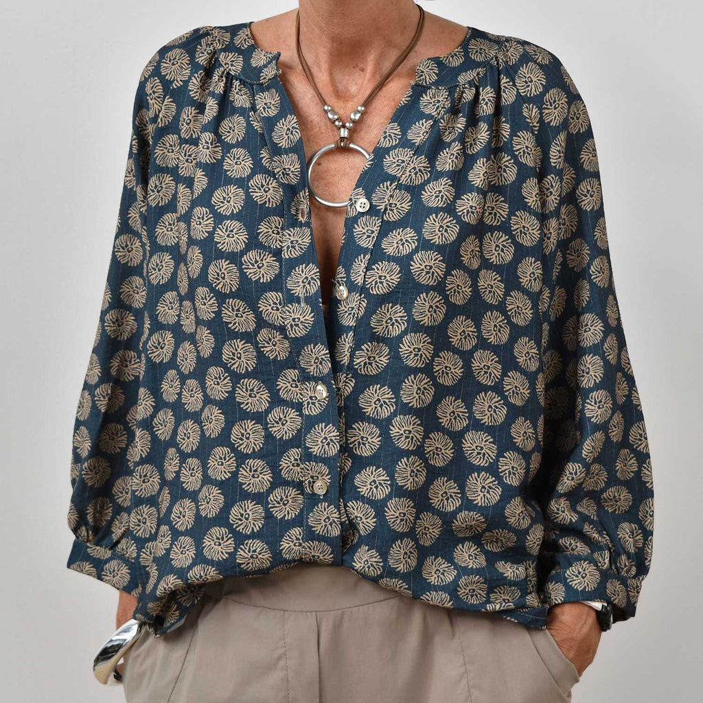 Camisa manga estampada azul