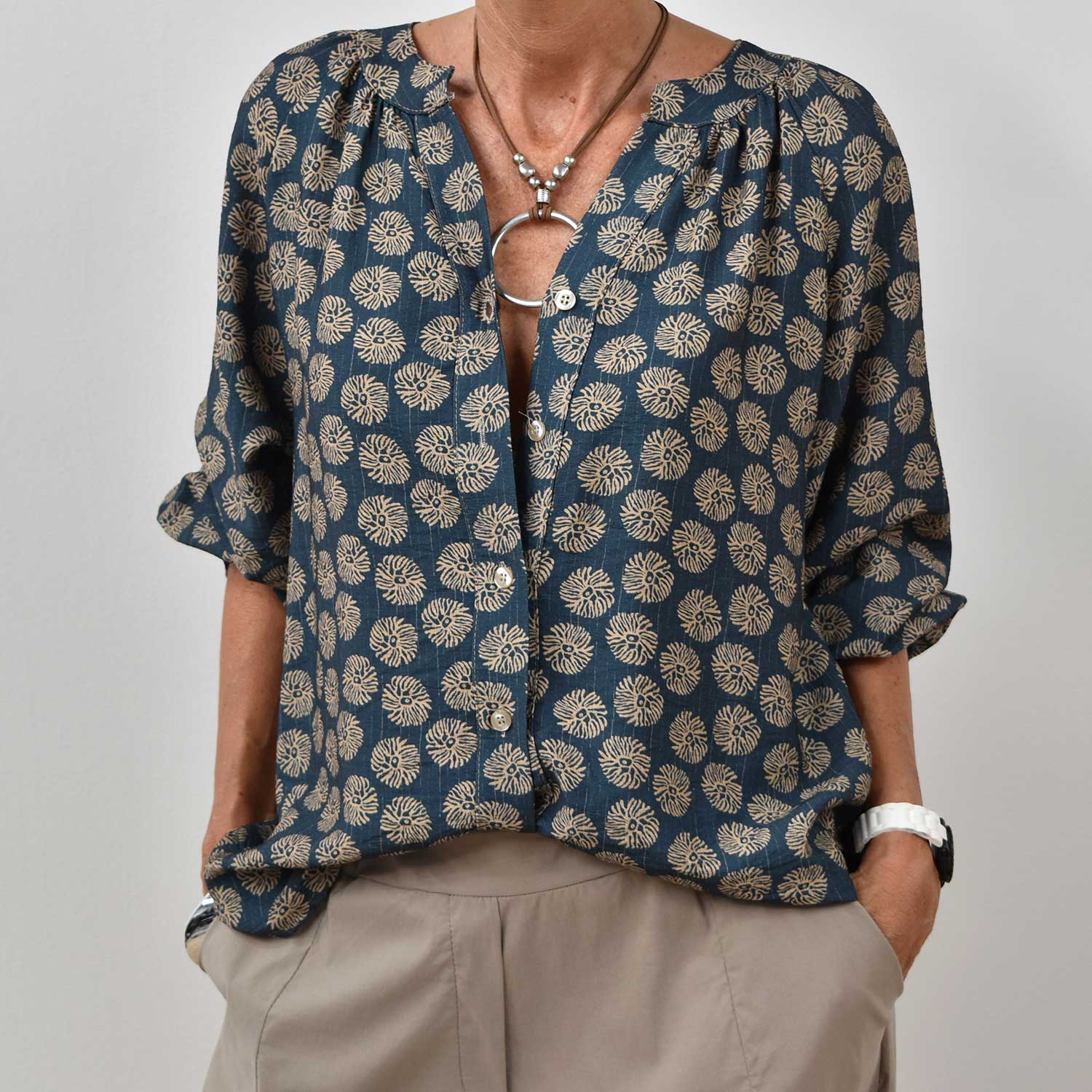 Camisa manga estampada azul