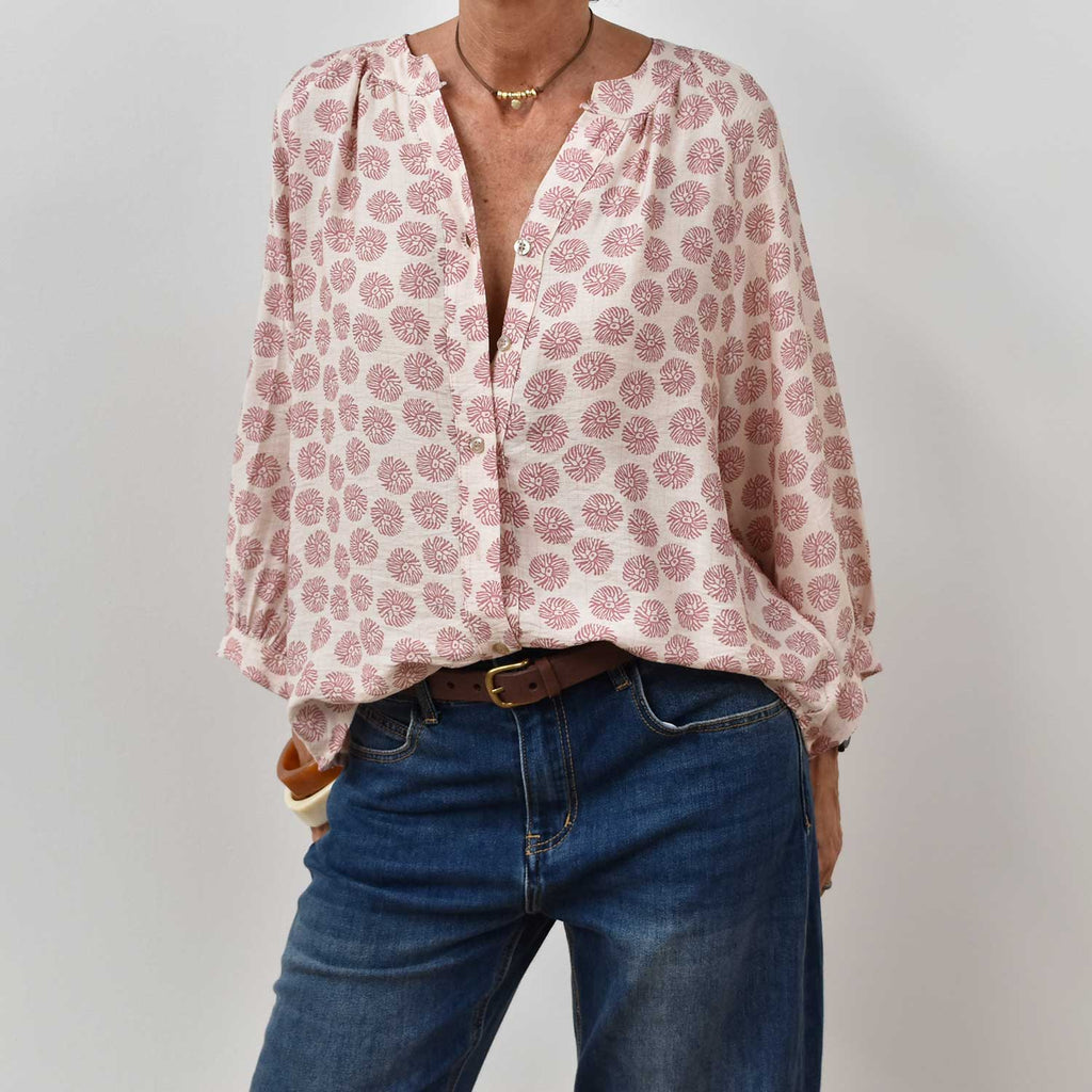Camisa manga estampada rosa