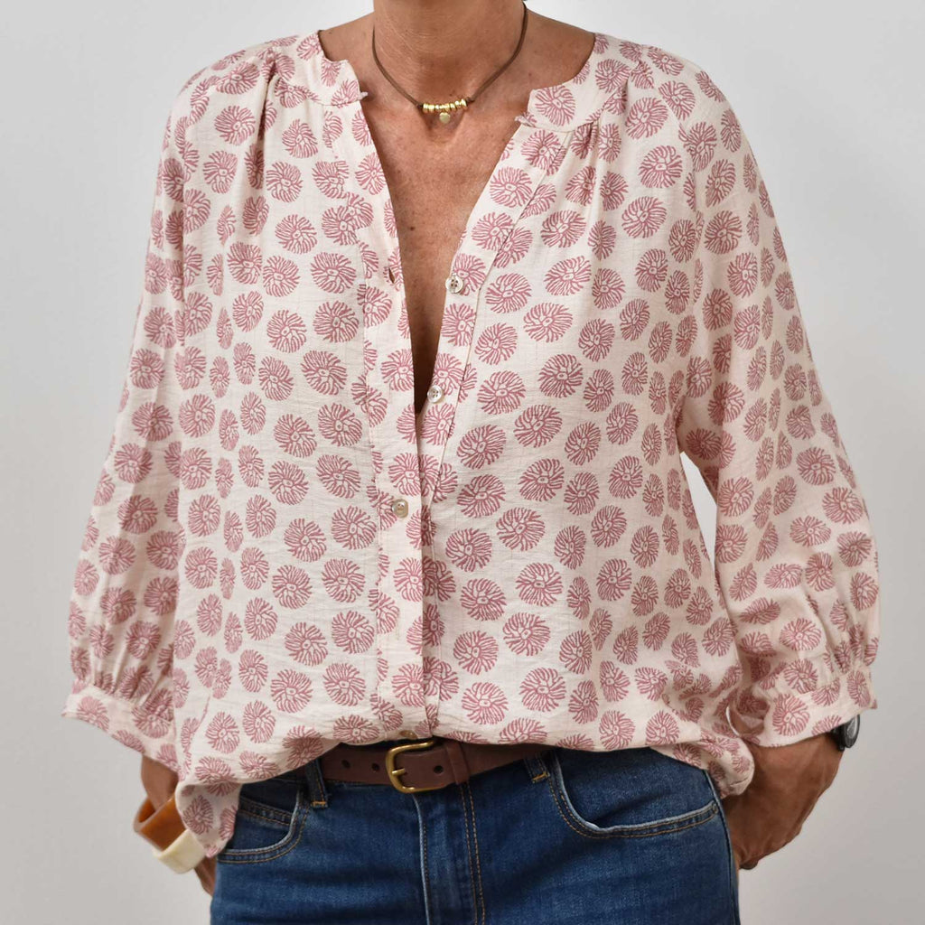 Camisa manga estampada rosa
