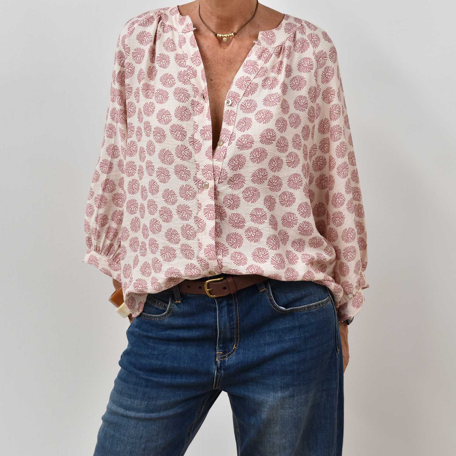 Camisa manga estampada rosa