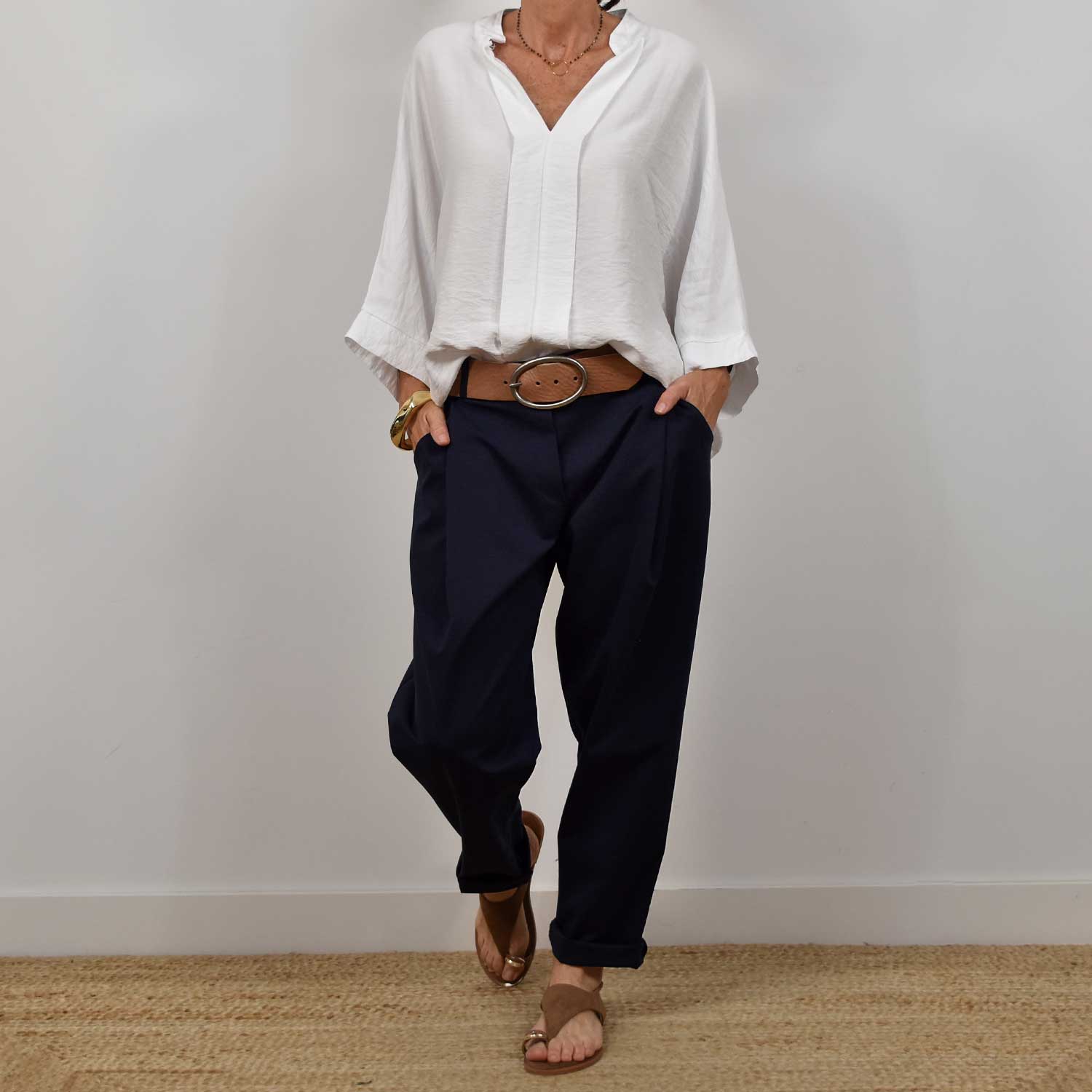 Pantalón baggy elástico marino