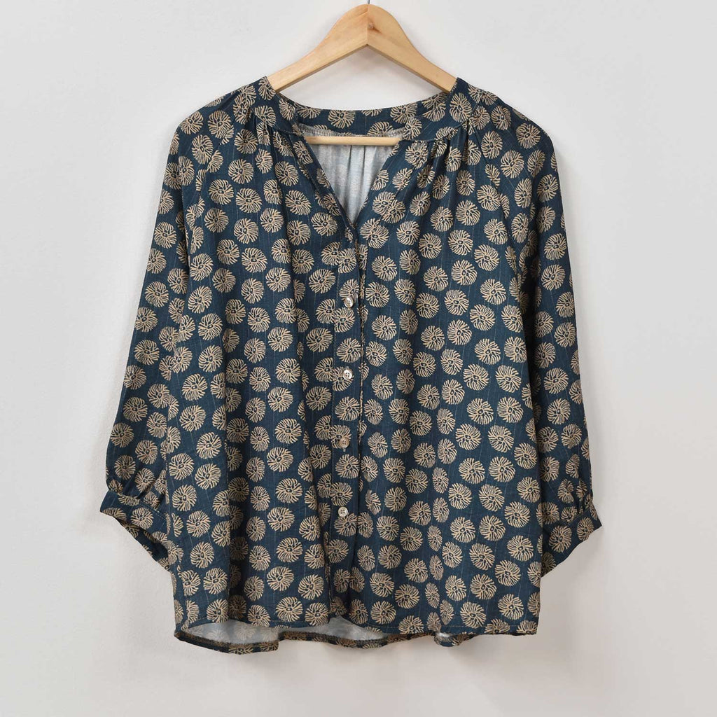 Camisa manga estampada azul