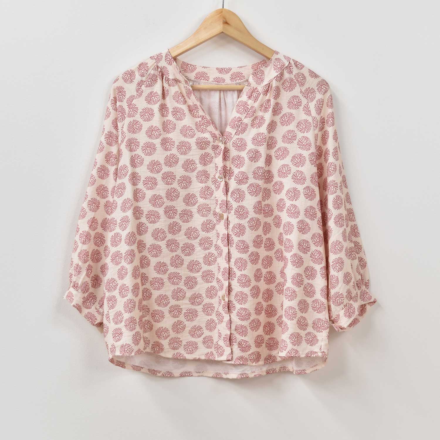 Camisa manga estampada rosa