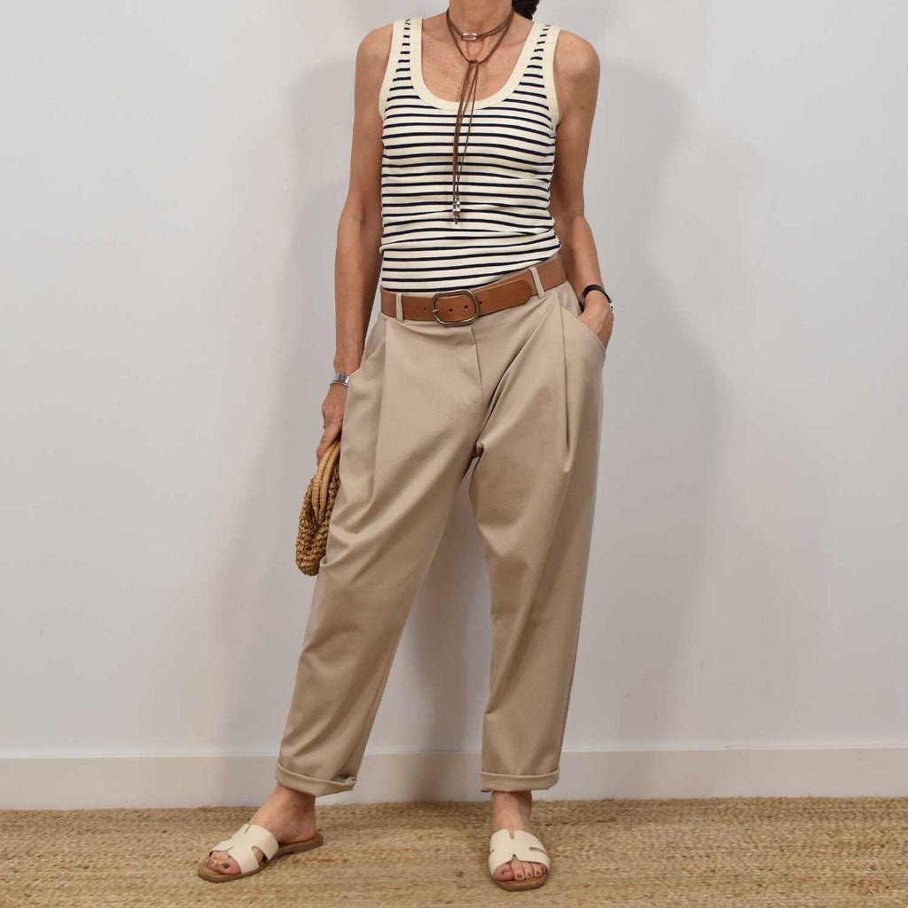 Pantalón baggy elástico beige