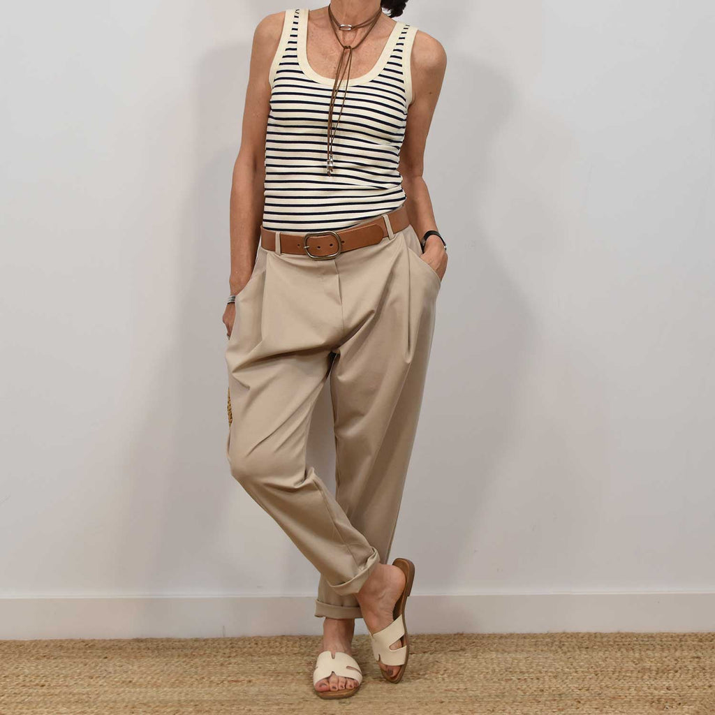 Pantalón baggy elástico beige