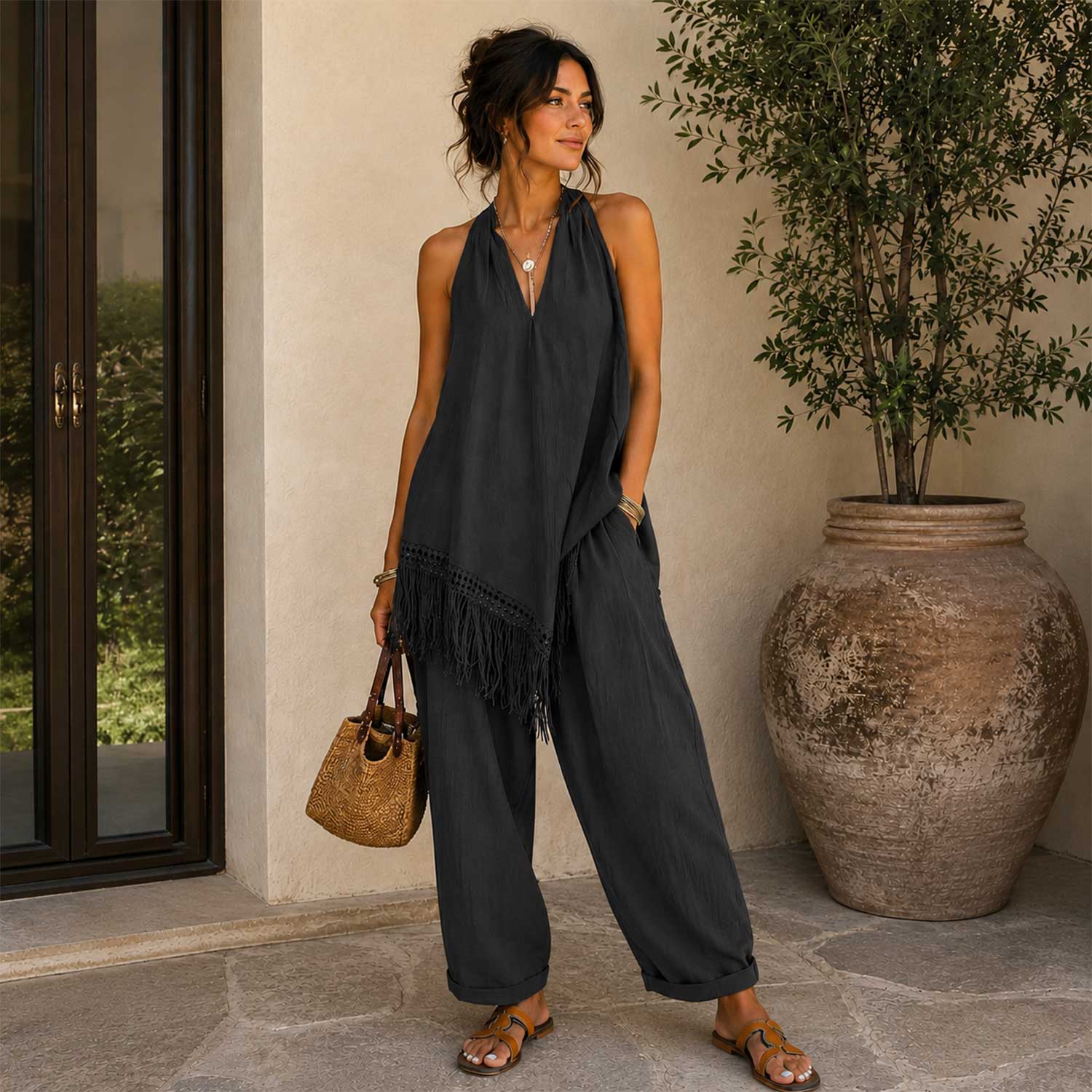 Total look fleco negro