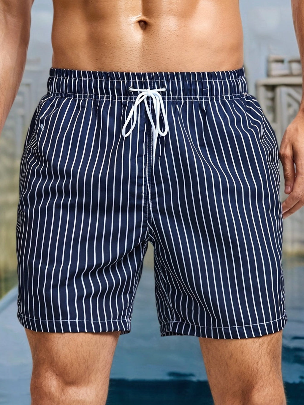 Adrián | Bañador Corto a Rayas Hombre Cordón Ajustable