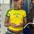 Camiseta Top Deportiva Retro Mujer Estampado Brasil