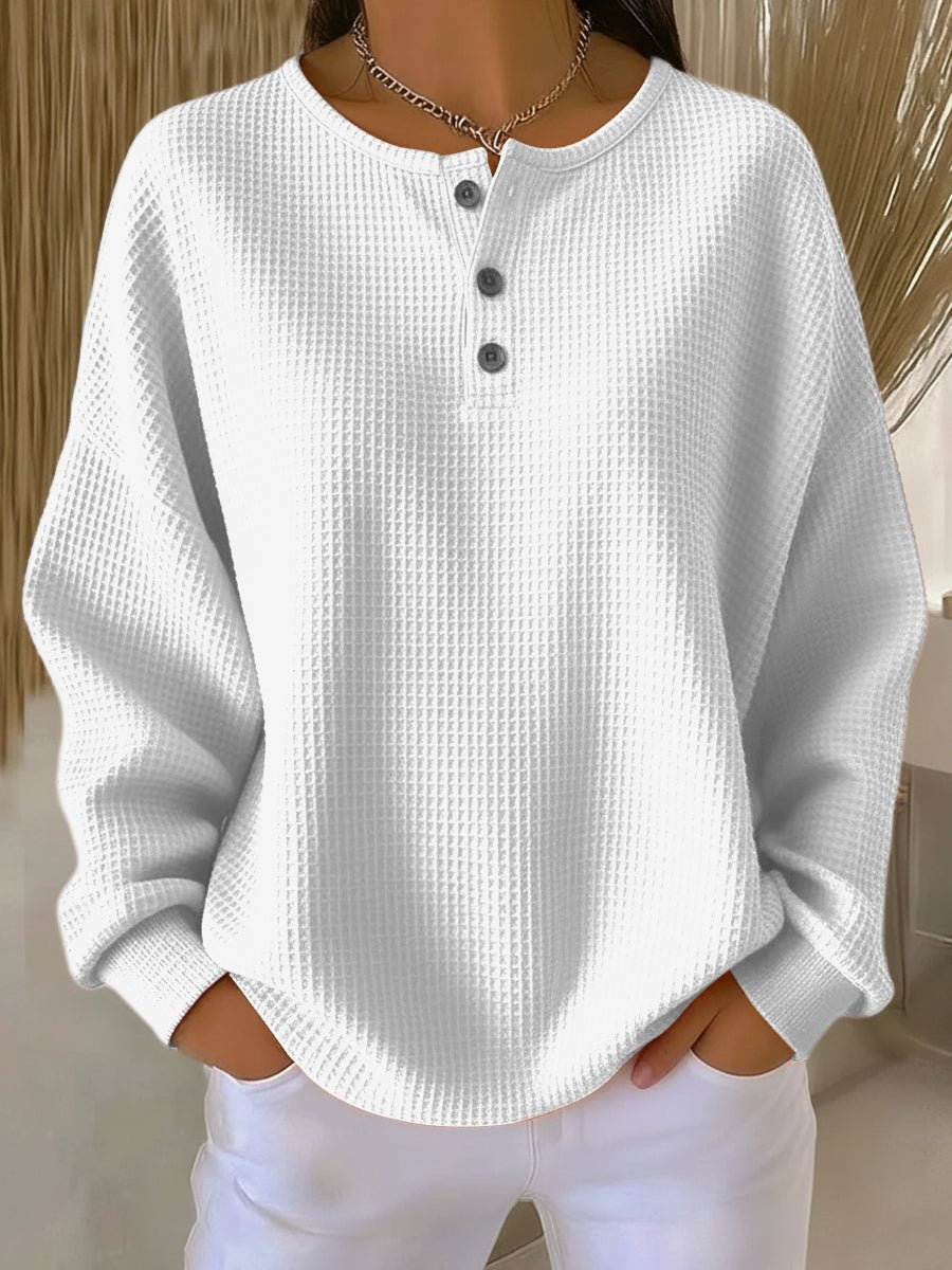 Jersey Fino Mujer Cuello Redondo Botones