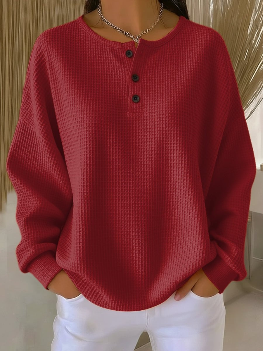 Jersey Fino Mujer Cuello Redondo Botones