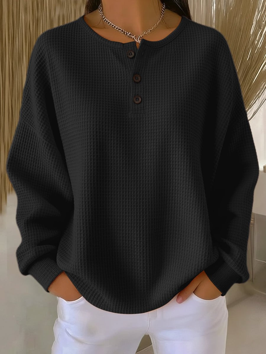 Jersey Fino Mujer Cuello Redondo Botones