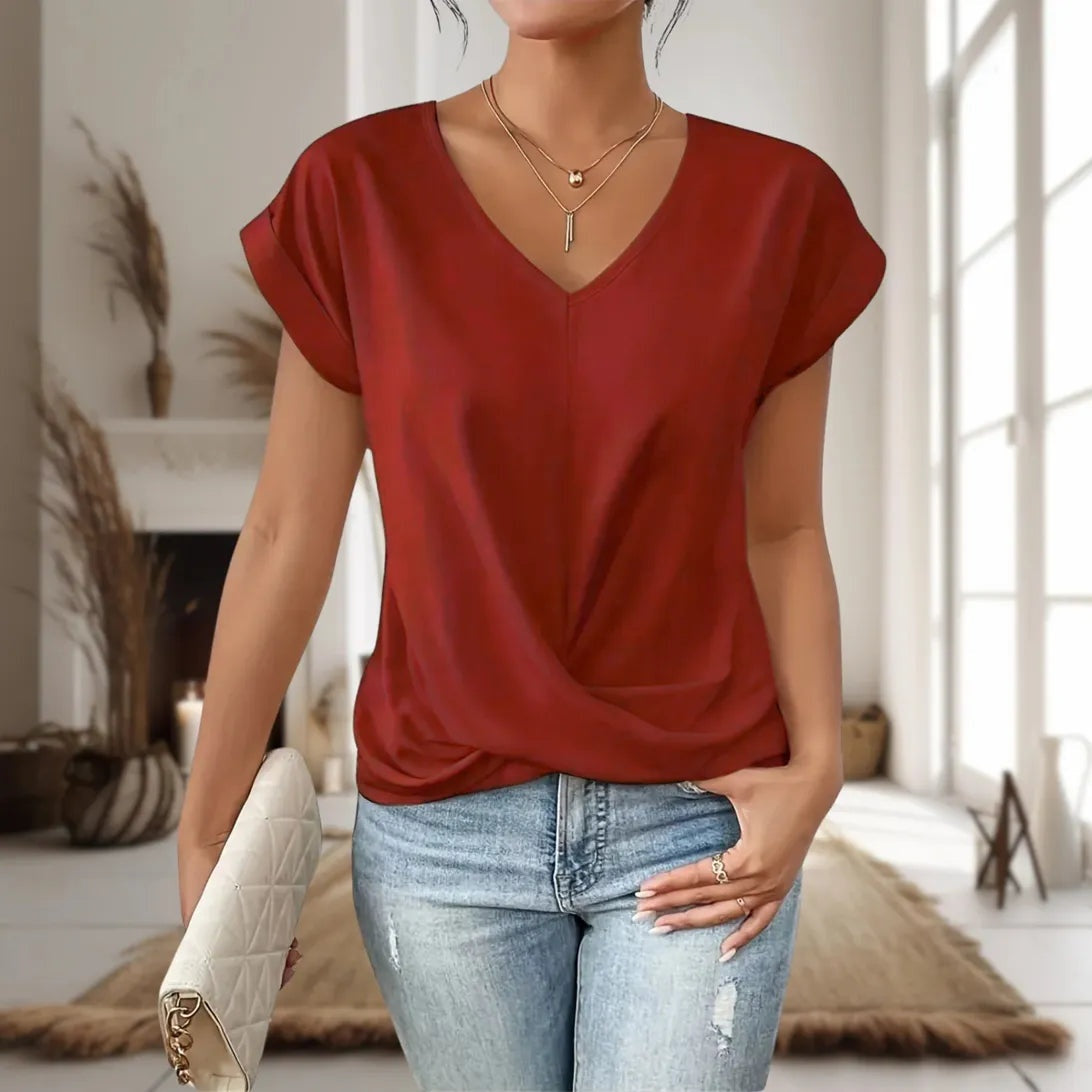 Blusa de Manga Corta Mujer Cuello en V